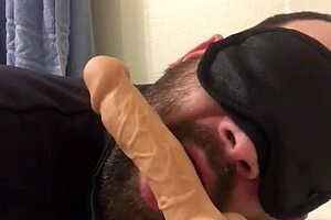 Shocked and excited a gay man pleasures himself with a dildo at home