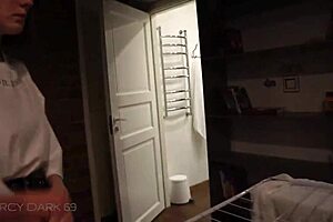 Steamy scene with an amateur gay couple having sex in the guest room