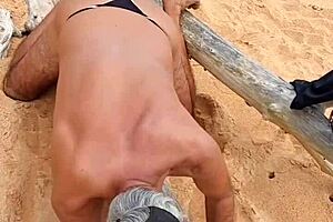 Young and straight Latina guy shows off his ass in public