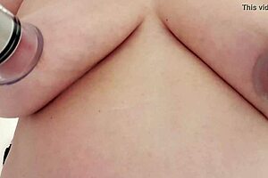 My girlfriend's do it yourself amateur nipple breast play with nipple suction cups